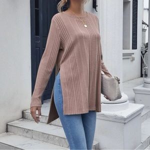 Brand New • Split Hem Rib-knit Longline Tee • Dusty Pink • Large 8/10